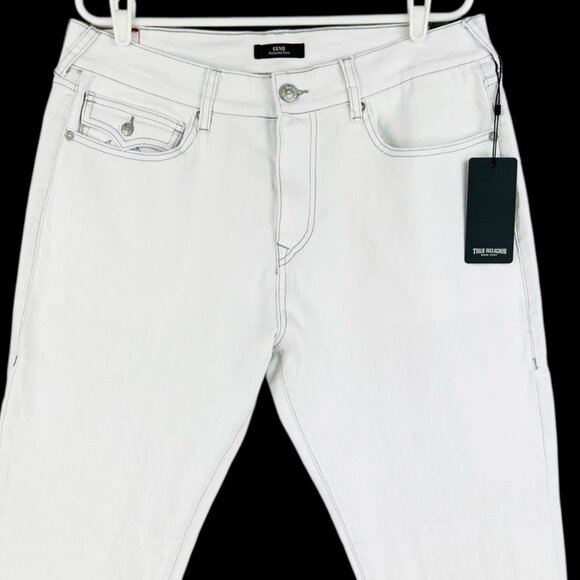 True Religion Men Geno Relaxed Slim Stretch Optic White Jean 34x32 Flap NWT $159 - Picture 4 of 11